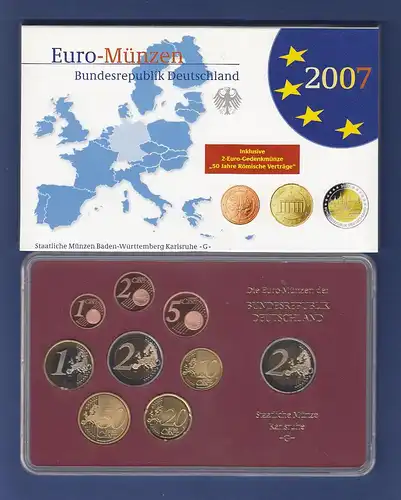 Bundesrepublik EURO-Kursmünzensatz 2007 G Spiegelglanz-Ausführung PP