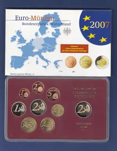 Bundesrepublik EURO-Kursmünzensatz 2007 J Spiegelglanz-Ausführung PP