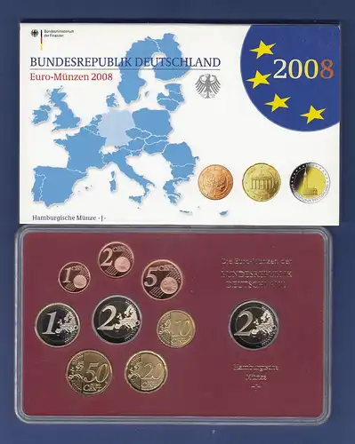 Bundesrepublik EURO-Kursmünzensatz 2008 J Spiegelglanz-Ausführung PP