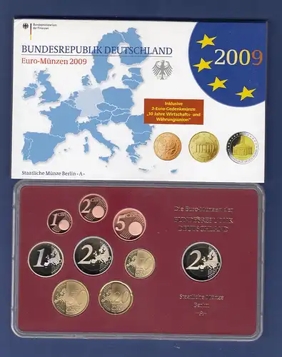 Bundesrepublik EURO-Kursmünzensatz 2009 A Spiegelglanz-Ausführung PP