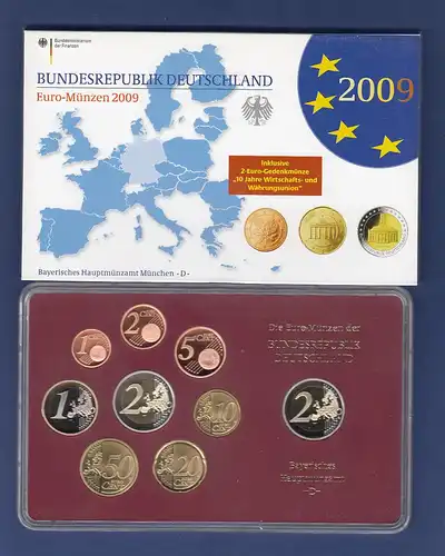 Bundesrepublik EURO-Kursmünzensatz 2009 D Spiegelglanz-Ausführung PP