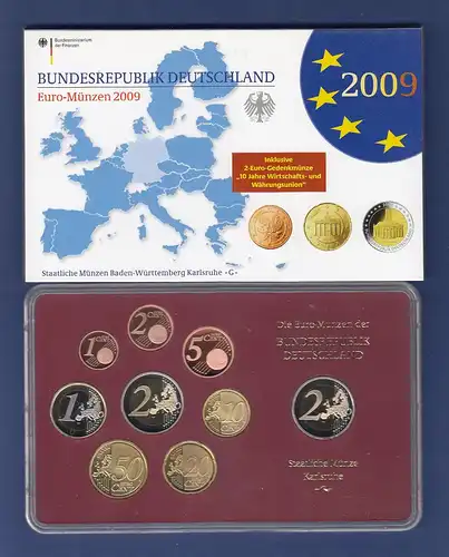 Bundesrepublik EURO-Kursmünzensatz 2009 G Spiegelglanz-Ausführung PP