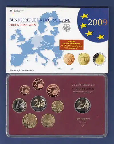 Bundesrepublik EURO-Kursmünzensatz 2009 J Spiegelglanz-Ausführung PP