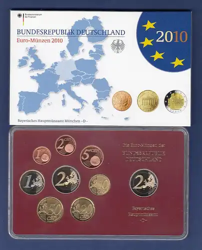 Bundesrepublik EURO-Kursmünzensatz 2010 D Spiegelglanz-Ausführung PP
