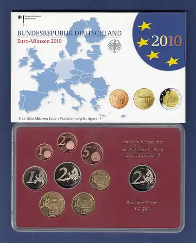 Bundesrepublik EURO-Kursmünzensatz 2010 F Spiegelglanz-Ausführung PP