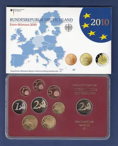 Bundesrepublik EURO-Kursmünzensatz 2010 G Spiegelglanz-Ausführung PP