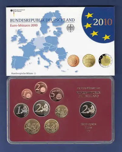 Bundesrepublik EURO-Kursmünzensatz 2010 J Spiegelglanz-Ausführung PP