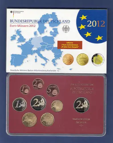 Bundesrepublik EURO-Kursmünzensatz 2012 G Spiegelglanz-Ausführung PP