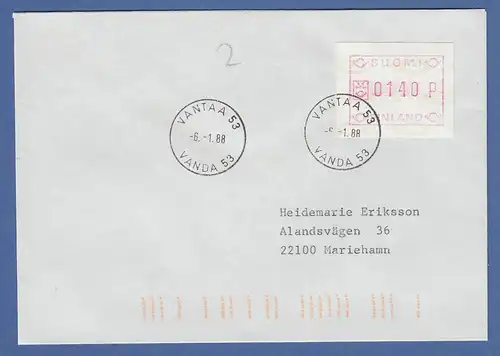 Finnland 1988 FRAMA-ATM Mi.-Nr. 3.2 c Wert 0140 aus OA VANTAA auf Brief, 6.1.88