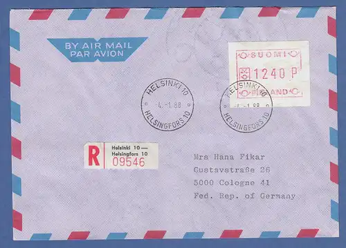 Finnland 1988 FRAMA-ATM Mi-Nr. 3.2 c Wert 1240 mit Seitenrandfehler auf R-Brief