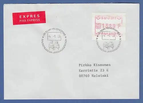 Finnland 1988 FRAMA-ATM Mi-Nr. 3.2 c Wert 1380 mit Seitenrandfehler auf Eilbrief