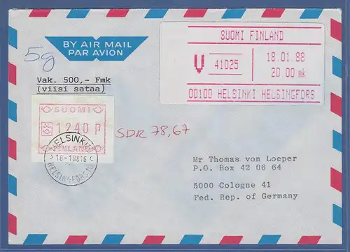Finnland 1988 FRAMA-ATM Mi-Nr. 3.2 c Wert 1240 zus. mit SFS auf Wertbrief nach D