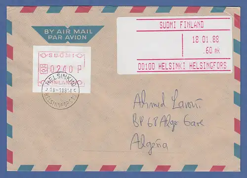 Finnland 1988 FRAMA-ATM Mi-Nr. 3.2 c Wert 240 zus. mit SFS auf Brief -> Algerien