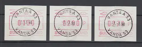 Finnland 1990 FRAMA-ATM Mi-Nr. 8.1 c SCHMALE ZIFFERN Tastensatz 150-200-270 ET-O