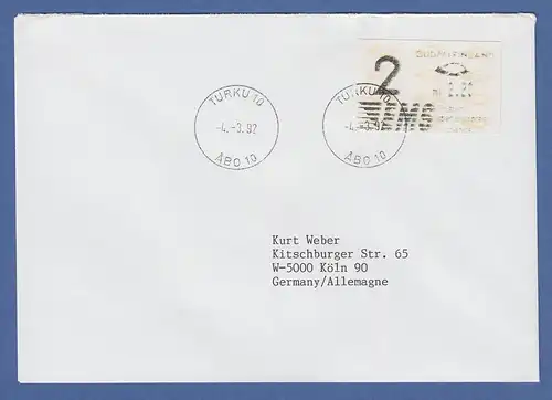 Finnland 1992 Dassault-ATM 2.Ausgabe Turku EMS Mi-Nr 12.2 Z2 2,20 auf Bf. -> D