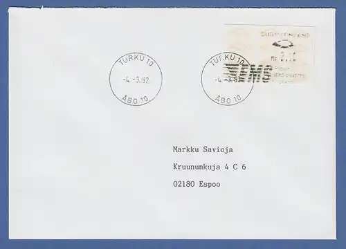Finnland 1992 Dassault-ATM 2.Ausgabe Turku EMS Mi-Nr 12.2 Z1 2,10 auf Inl.-Brief