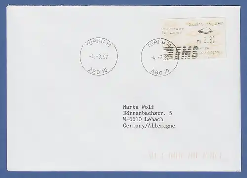 Finnland 1992 Dassault-ATM 2.Ausgabe Turku EMS Mi-Nr 12.2 Z6 2,90 auf Ausl.-Bf.