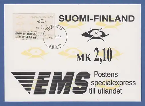 Finnland 1992 Dassault-ATM 2.Ausgabe Turku EMS Mi-Nr 12.2 Z1 auf Maximumkarte