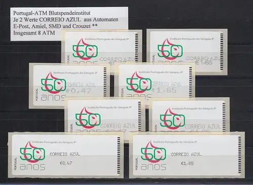 Portugal 2008 ATM Blutbank Mi.-Nr. 64-65 je 2 Werte AZUL aus allen 4 Aut.-Typen
