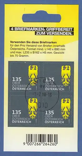 Österreich 2018 Heraldik Folienblatt mit 4x Ober-Österreich 135er Mi-Nr 3413 O