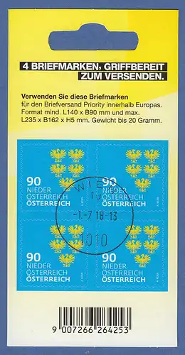 Österreich 2018 Heraldik Folienblatt mit 4x Nieder-Österreich 90er Mi-Nr 3410 O