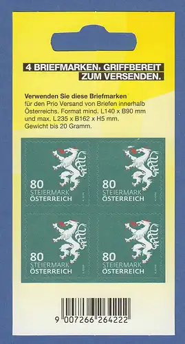 Österreich 2018 Heraldik Folienblatt mit 4x Steiermark 80er Mi-Nr 3408 **