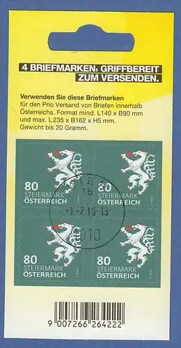 Österreich 2018 Heraldik Folienblatt mit 4x Steiermark 80er Mi-Nr 3408 O