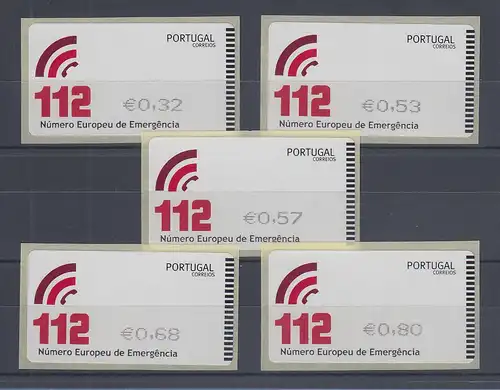 Portugal 2011 ATM Notrufnummer 112  Mi.-Nr. 76.1 Z1 Satz 5 Werte **