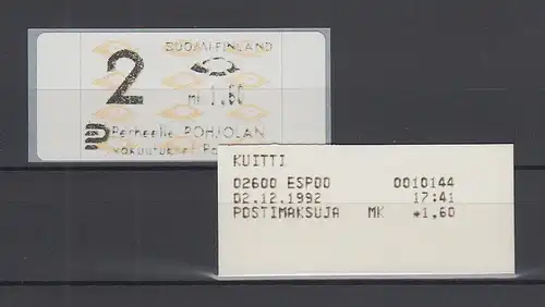 Finnland 1993 Dassault-ATM Mi.-Nr. 12.3 Z2 ** mit Aut.-Quittung