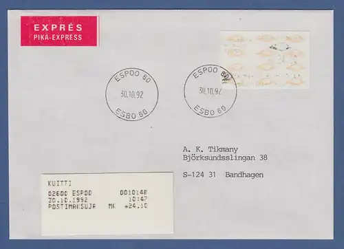 Finnland 1993 Dassault-ATM Mi.-Nr. 12.3 Z7 Mk 24,10 mit AQ auf Express-Brief