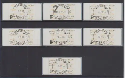 Finnland 1993 Dassault-ATM Mi.-Nr. 12.3 Z1-Z7 kompletter Zudrucksatz 7 Werte O 