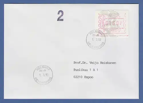 Finnland 1993 Frama-ATM PK-PF Mi.-Nr.17 Wert 0160 aus OA ohne Oberlinie a. Brief