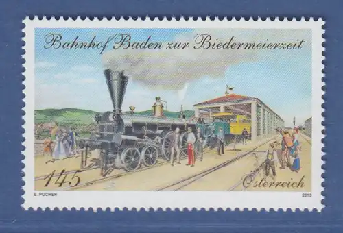 Österreich 2013 Sondermarke Bahnhof Baden zur Biedermeierzeit Mi.-Nr. 3054