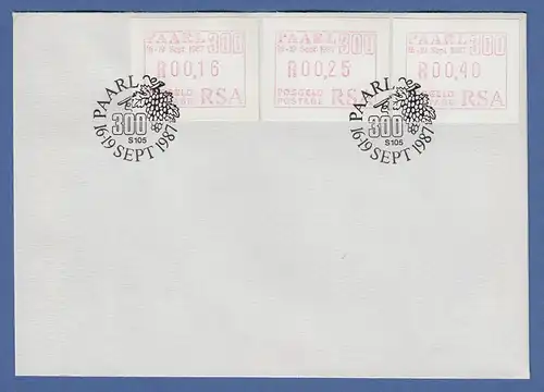 RSA 1987 Sonder-ATM PAARL Mi.-Nr. 4 Satz 16-25-40 auf Blanco-FDC