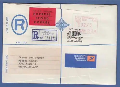 RSA 1986 Sonder-ATM Johannesburg Mi.-Nr 2 hoher Wert 2,75 a. R-Expr.-Brief