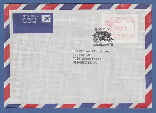 RSA 1986 Sonder-ATM Johannesburg Mi.-Nr 2 Wert 0,30 auf Brief nach Deutschland