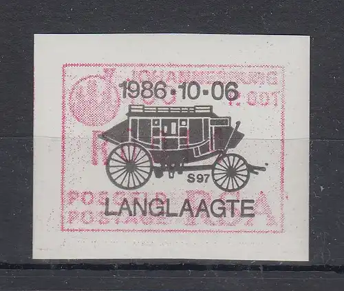 RSA 1986 Sonder-ATM Johannesburg Mi.-Nr 2 Wert 0,14 mit Sonder-O Postkutsche