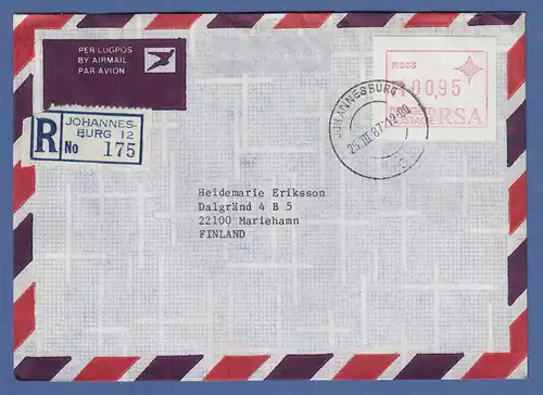 RSA Frama-ATM P.003 aus OA hoher Wert 0,95 auf R-Brief mit ET 25.3.87 O klein