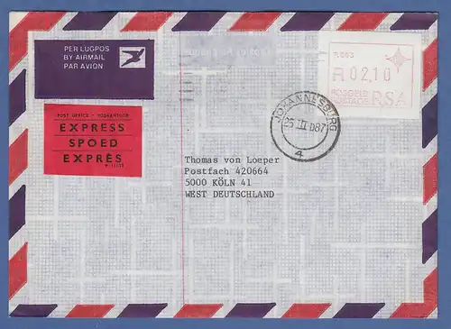 RSA Frama-ATM P.003 aus OA hoher Wert 2,10 auf Express-Brief ET 25.3.87 kl. O 