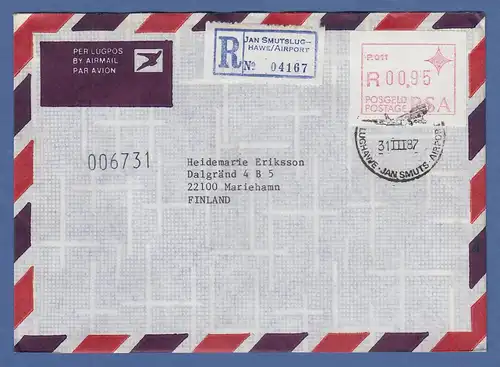 RSA Frama-ATM P.011 aus OA hoher Wert 0,95 auf R-Brief nach Finnland ET 31.3.87