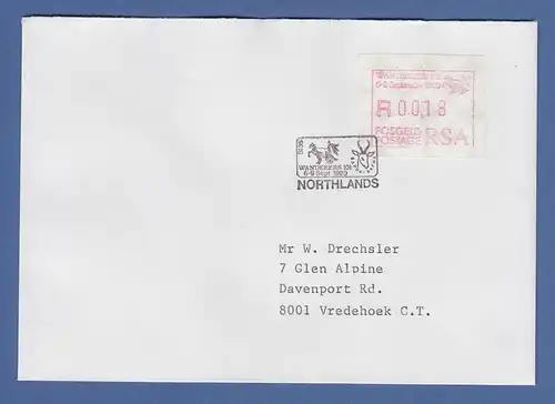 Südafrika 1989 Sonder-ATM WANDERERS101 aus OA Wert 00,18 auf Inlands-Brief