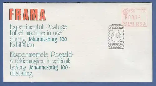 RSA Südafrika FRAMA-Sonder-ATM "JOHANNESBURG100" offizieller FDC 