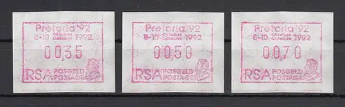 RSA Südafrika FRAMA-Sonder-ATM "Pretoria'92" aus OA Satz 35-50-70 ** 