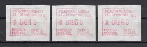 Südafrika 1988 Sonder-ATM Pietermaritzburg (VS) Satz 3 Werte 16-30-40 ** 