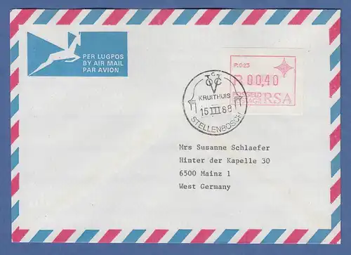 RSA Südafrika FRAMA-ATM aus OA P.023 Stellenbosch 00,40 TP auf FDC 15.3.88 !