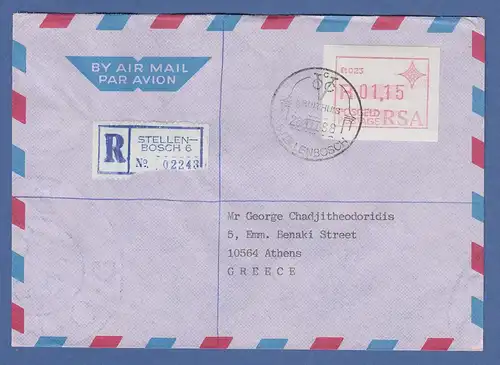 RSA Südafrika FRAMA-ATM aus OA P.023 Stellenbosch 01,15 TP auf Auslands-R-Brief