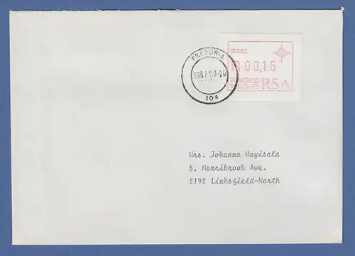 RSA Südafrika FRAMA-ATM aus OA P.002 Pretoria Wert 00,16 auf Inlands-Brief