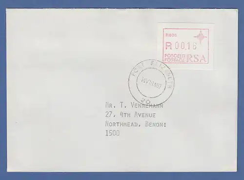 RSA Südafrika FRAMA-ATM aus OA P.006 Port Elizabeth Wert 0,16 auf Inl.-Brief
