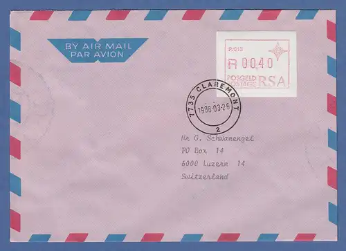 RSA Südafrika FRAMA-ATM aus OA P.013 Claremont Wert 00,40 auf Brief -> Schweiz