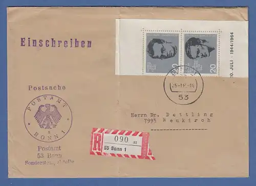 Bund 1964 Widerstand Mi.-Nr. 434 und 438 ZSD auf R-Postsache aus 5300 Bonn